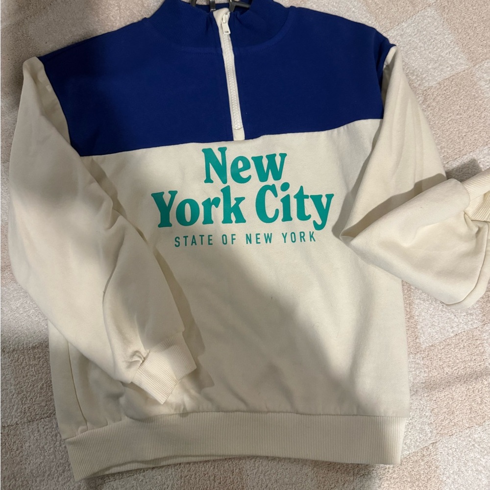 H&M Cream and Blue Zip-Up Sweater